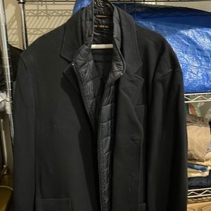 Men’s very good condition black Italian wool outer coat with detachable vest XL